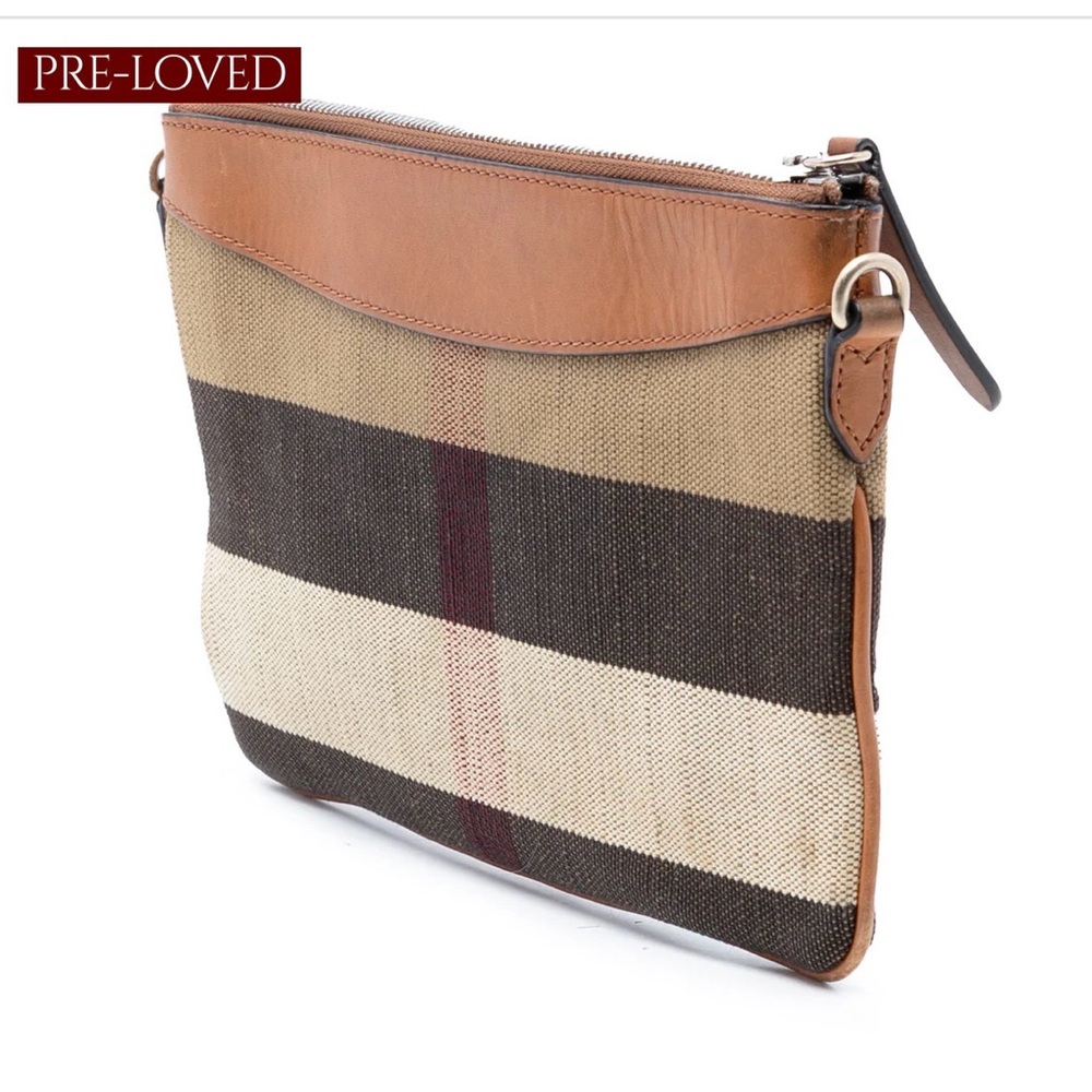 Burberry Tan and Red Canvas Zip Pouch